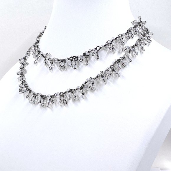 NWOT – BOHO Single Strand Clear AB Seed Bead Fringe Gunmetal Tone 24” Necklace - Picture 4 of 7